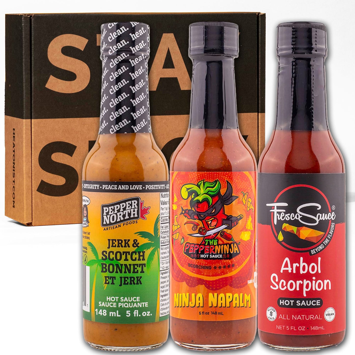 Hot Ones Season 25 Heat Pack Hot Sauce, Made With Natural Ingredient, Perfect For Superfans & Mini Wing Sauce Challenge, 5 fl oz Bottles (3-Pack)