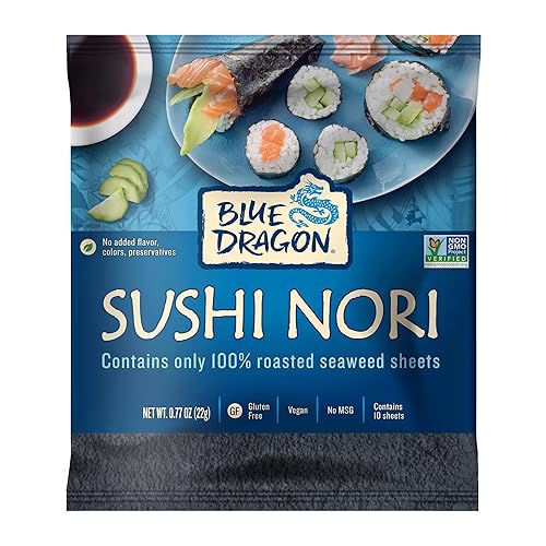 Blue Dragon Sushi Nori - 0.77oz (Pack of 1) - No Artificial Flavors Or Preservatives - Made With 100% Roasted Seaweed Sheets - Vegan, Gluten Free