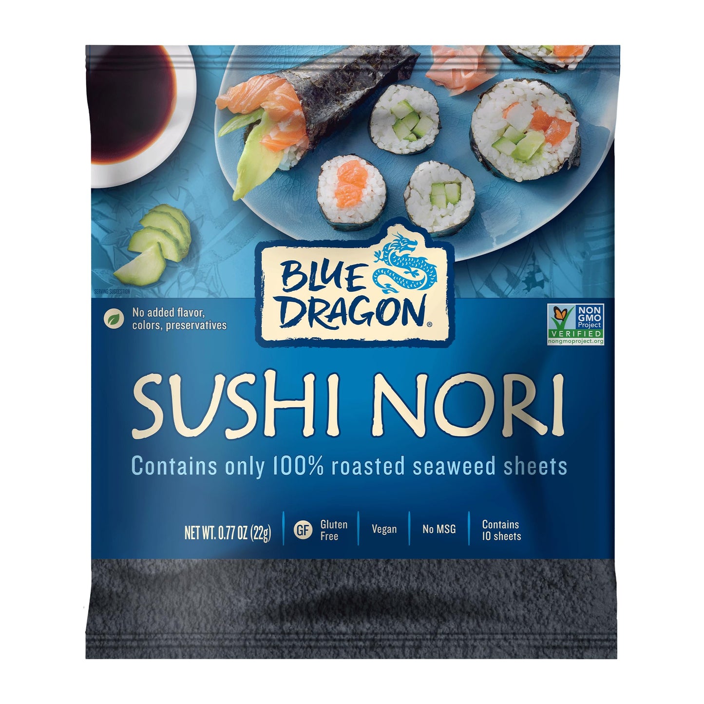 Blue Dragon Sushi Nori - 0.77oz (Pack of 1) - No Artificial Flavors Or Preservatives - Made With 100% Roasted Seaweed Sheets - Vegan, Gluten Free