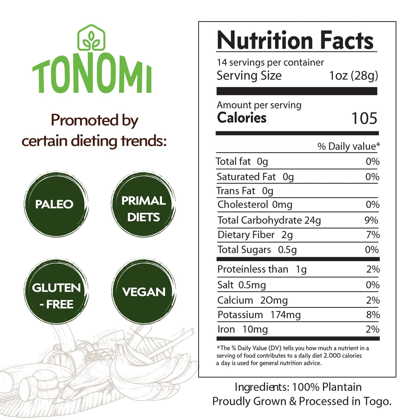 Tonomi All Natural Plantain Flour, Certified Grain and Nut-free, Non-GMO, Gluten-Free All-Purpose Flour alternative for Cooking, Baking, Paleo Diets