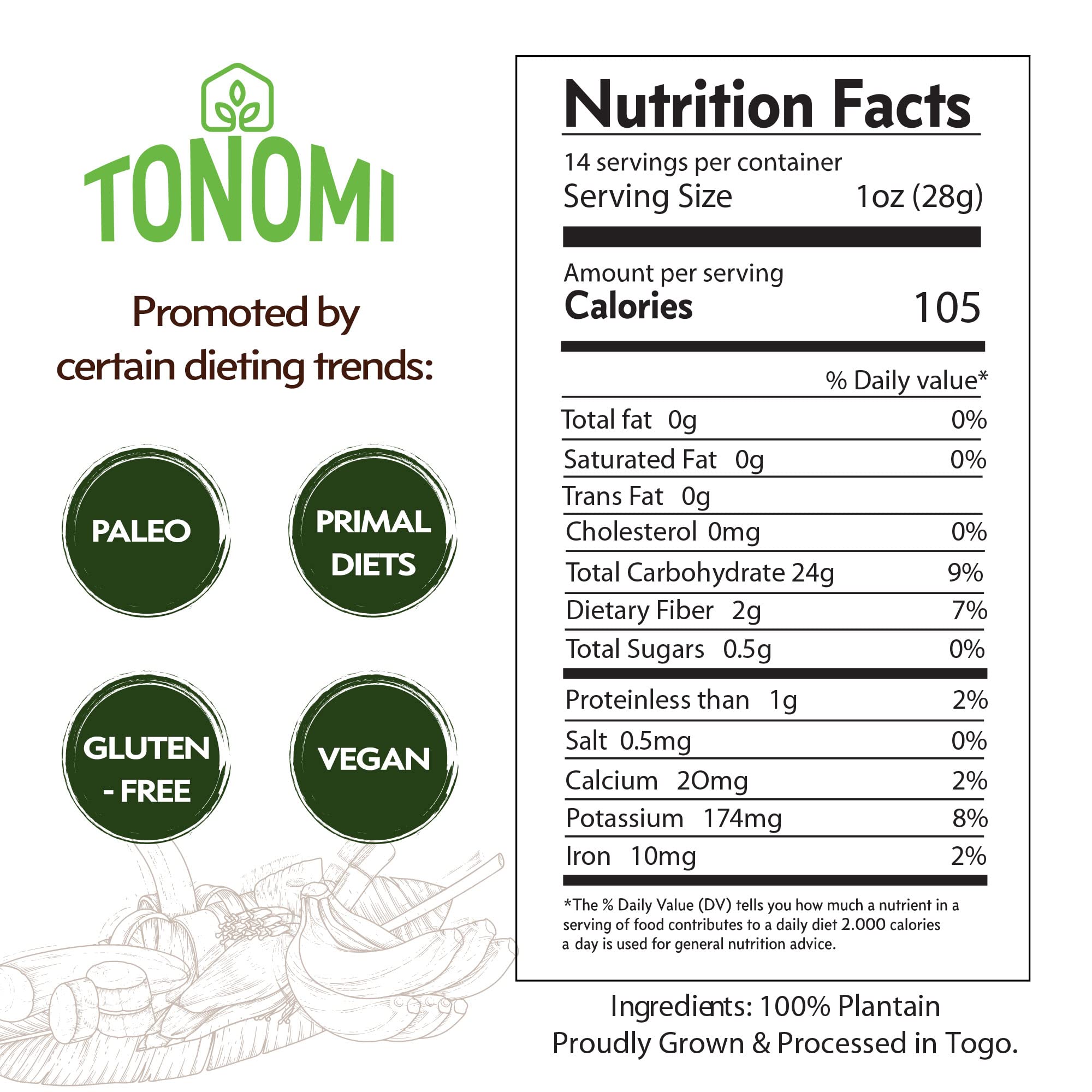 Tonomi All Natural Plantain Flour, Certified Grain and Nut-free, Non-GMO, Gluten-Free All-Purpose Flour alternative for Cooking, Baking, Paleo Diets