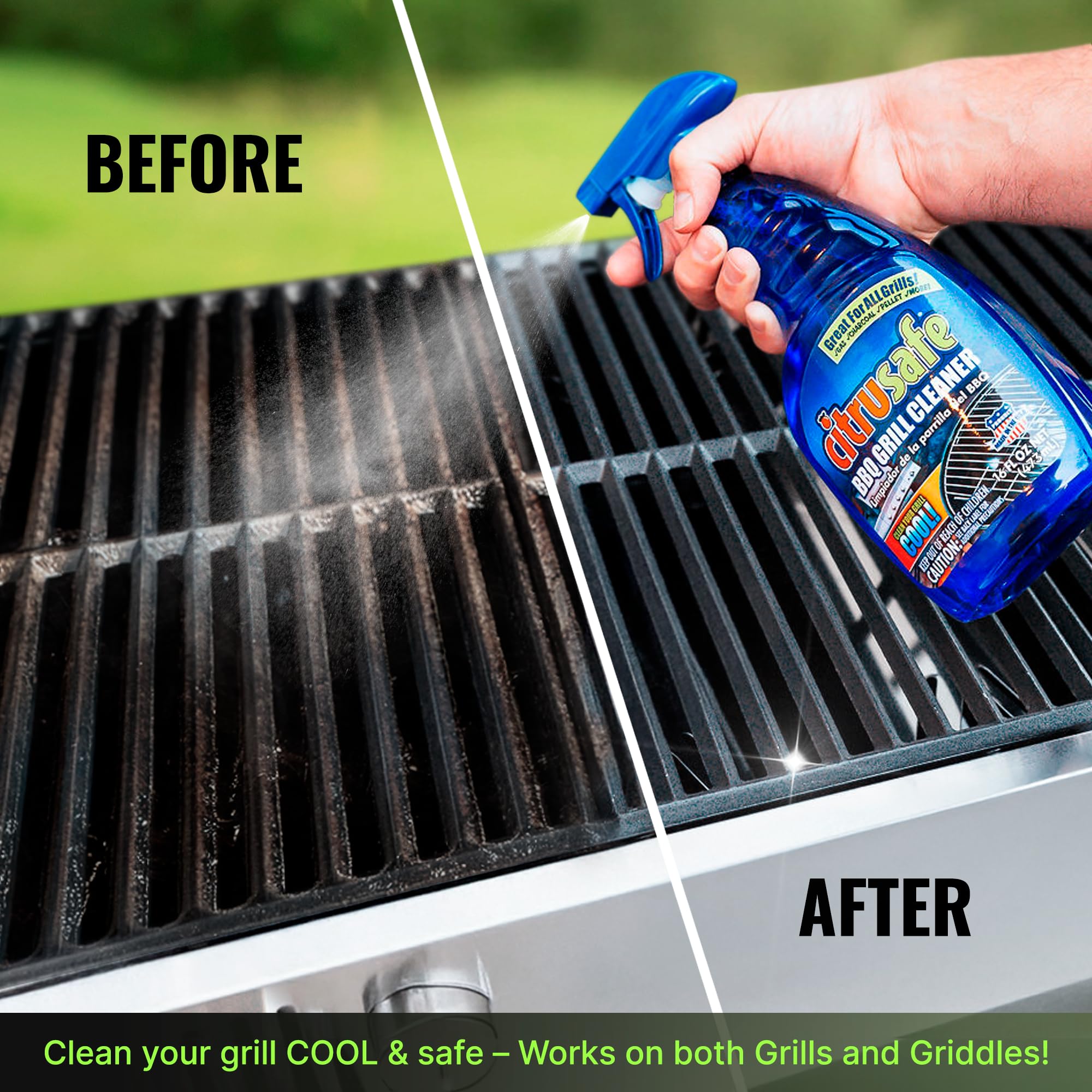 Citrusafe BBQ Grill Cleaner Spray for Outdoor Grill 16 OZ - Safe Heavy Duty Cleaner for Burnt Food & Grease - Degreases & Cleans Grates, Racks