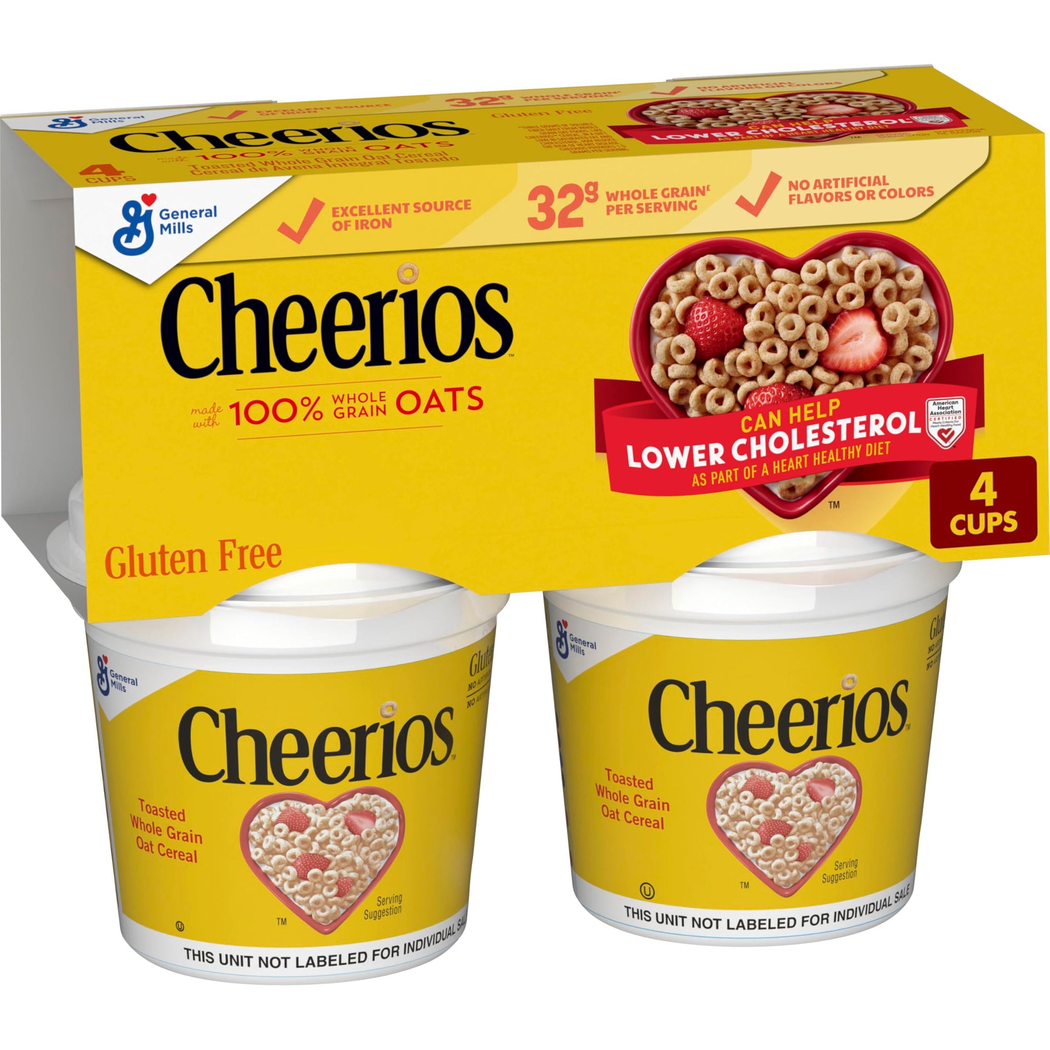 Big G Cereal Original Cheerios Gluten Free Cereal, 4PK CUP 5.2OZ