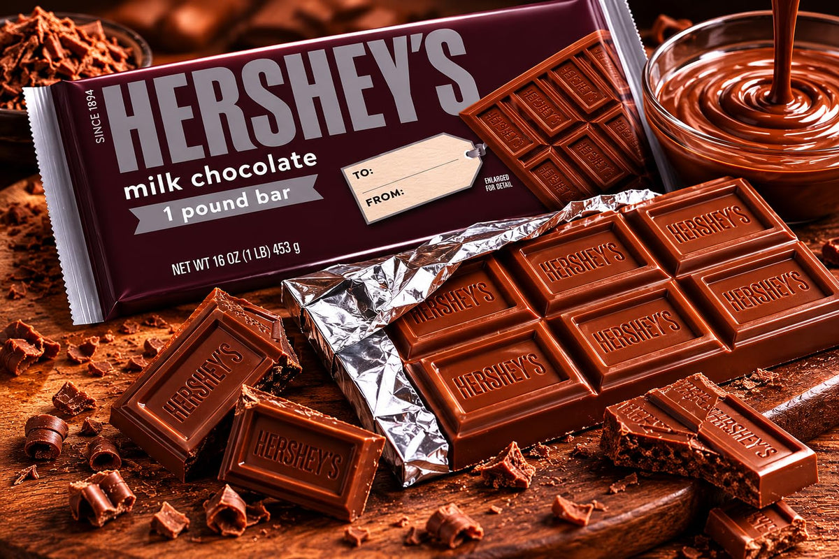 HERSHEY'S Milk Chocolate Candy Gift Bars, 1 Pound Large Chocolate Bars, 6 Pack Bulk Chocolate Candy - Classic Creamy Milk Chocolate Sharing Bars