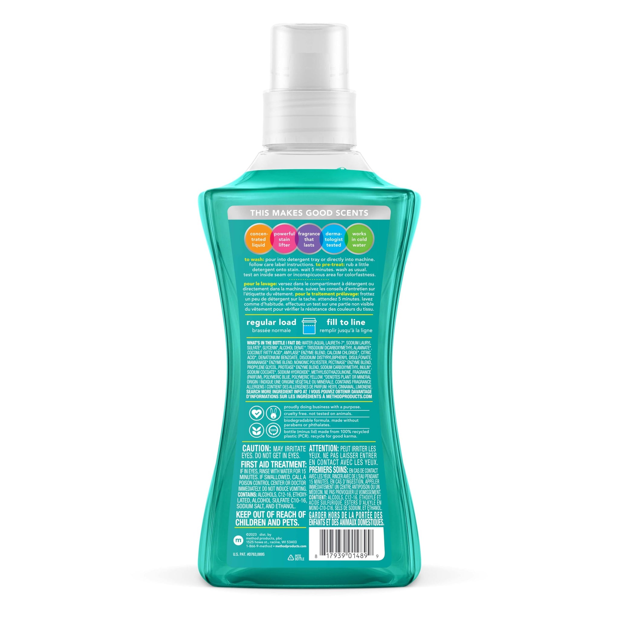 Method Liquid Laundry Detergent; Beach Sage Scent, Stain Remover; ; 66 Loads per 53.5 oz Bottle; (Pack of 1)