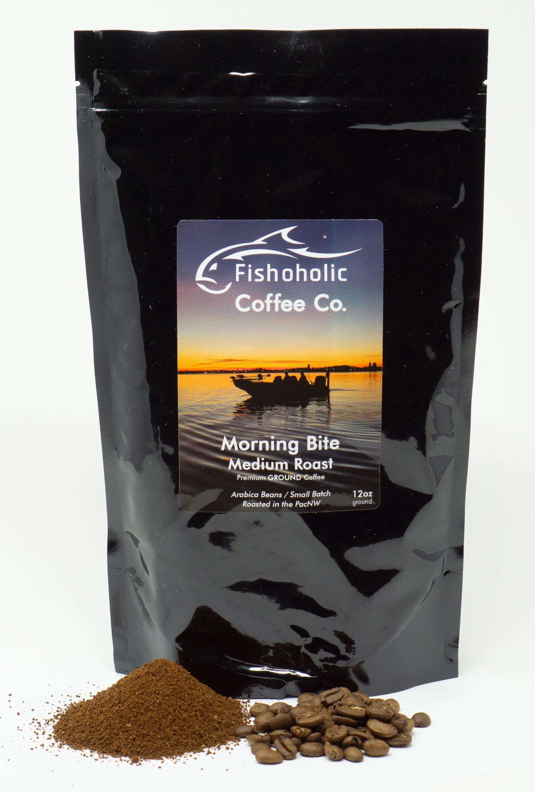 Fishoholic COFFEE CO. - "Morning Bite" Medium Roast Ground Coffee - Small Batch Arabica Beans - Roasted in the PNW