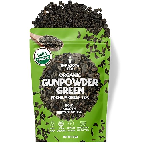 Organic Gunpowder Green Loose Leaf Tea | 100% USDA Organic Chinese Green Tea | Premium Grade | Bold & Earthy Flavor | 8oz Bulk Bag | High Antioxidants