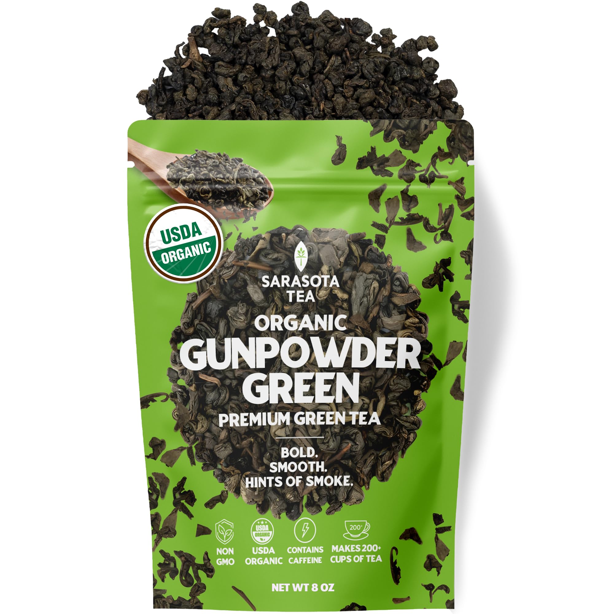 Organic Gunpowder Green Loose Leaf Tea | 100% USDA Organic Chinese Green Tea | Premium Grade | Bold & Earthy Flavor | 8oz Bulk Bag | High Antioxidants