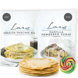 Sweetzo Swedish Pancake Mix and Vanilla Powdered Sugar, For Baking, Pancakes and Crepe Making Kit, Bulk Bags, 6 and 8 Ounces Each (Pack of 2)