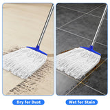 Indoor Cotton Mops for Floor Cleaning - Indoor Cleaning Mop for Wood Floors, Tile, Hardwood Floor, 52" Adjustable Stainless Steel Handle Mops to Clean