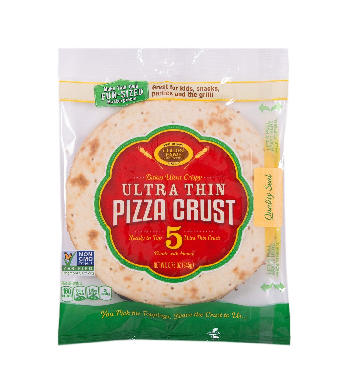 Golden Home Bakery Products Ultra Thin Pizza Crust, 7" (5 Pack)