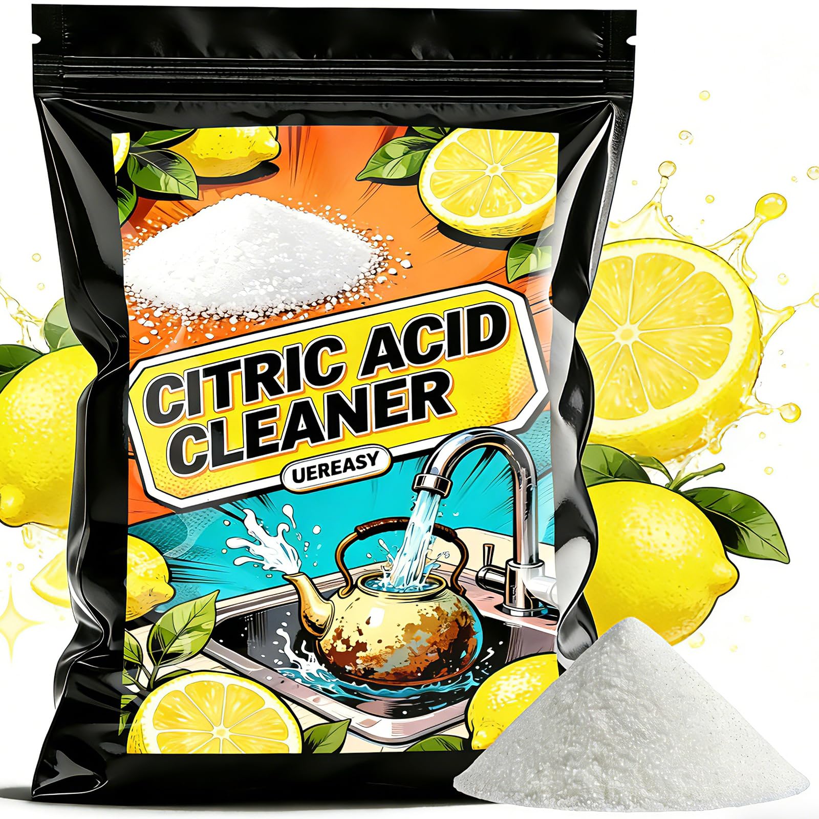 uereasy Distiller Descaler Citric Acid Cleaner, 16 oz Bulk for Cleaning Water Distillers, Pure Citric Acid Crystals Universal Residue Descaling