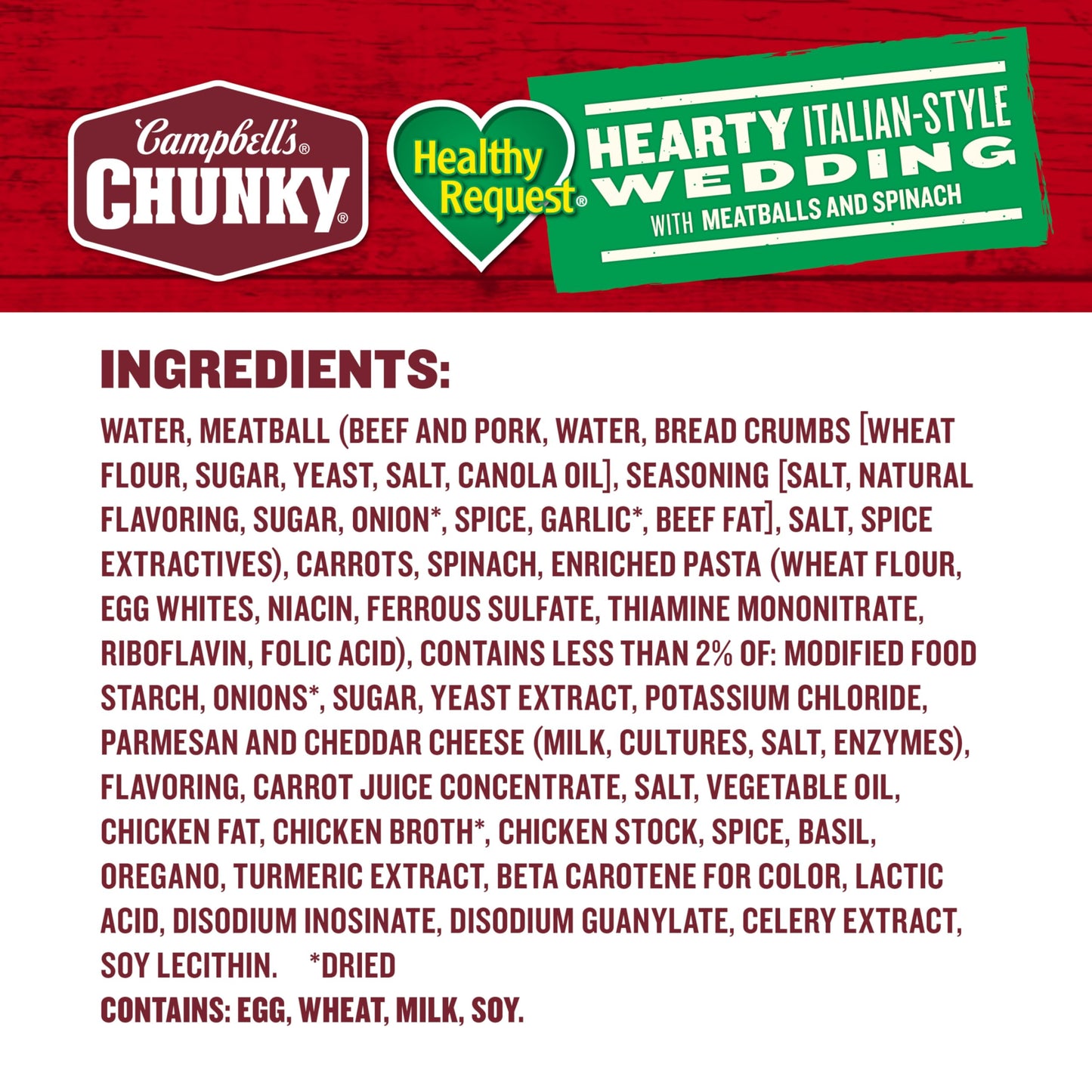 Campbell’s Chunky Healthy Request Soup, Hearty Italian Wedding Soup with Meatballs and Spinach, 18.6 oz Can