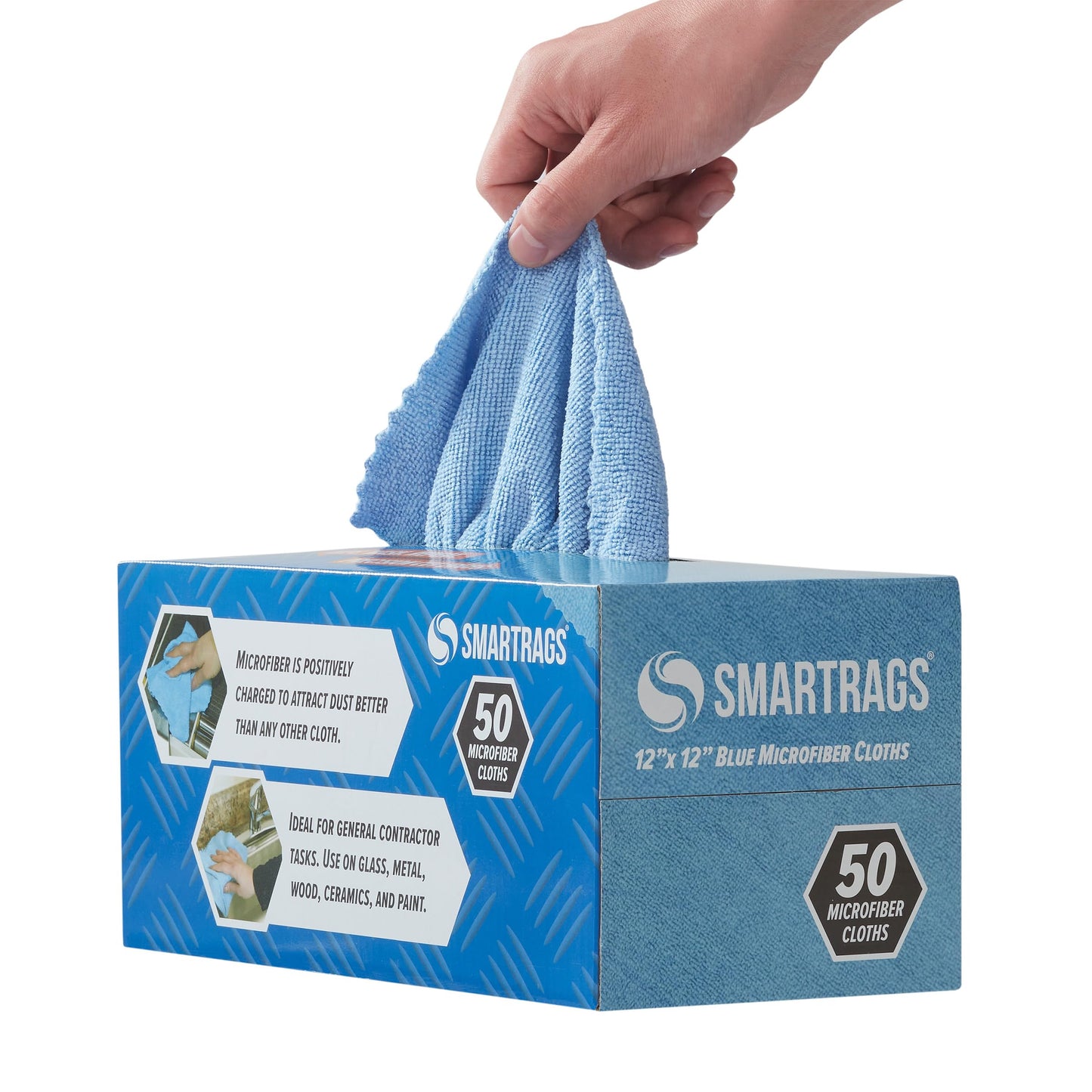 Arkwright Smart Rags Microfiber Cleaning Cloths, Pack of 50 in a Box, Lint Free 180 GSM Reusable Towels for Auto, Office and Household Cleaning, 12 x