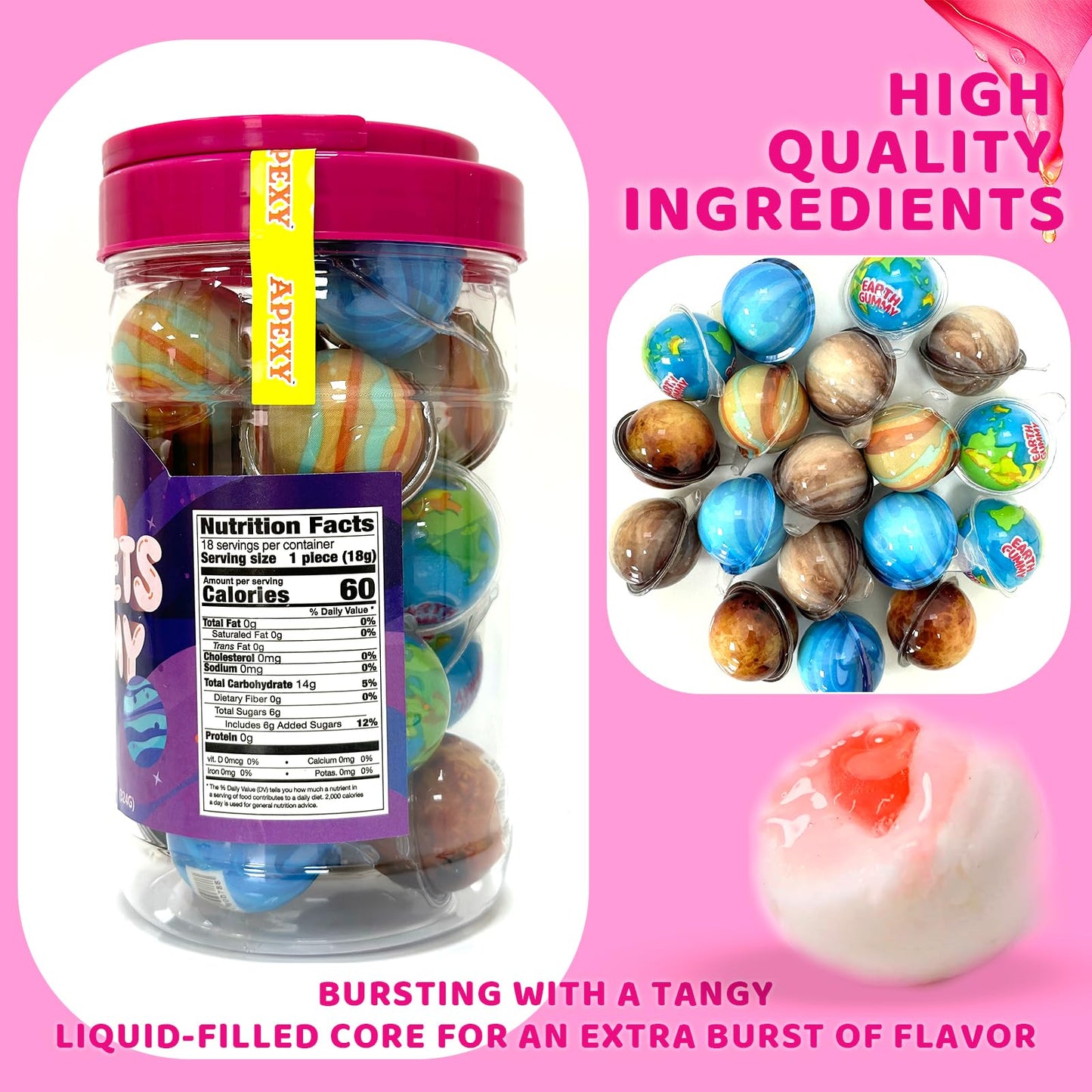 Apexy Mixed Planets Gummy Candy with Fruity Liquid Center Fat Free Fun & Delicious Space- Themed Treats Great for Halloween, Birthday, Trick Or Treat