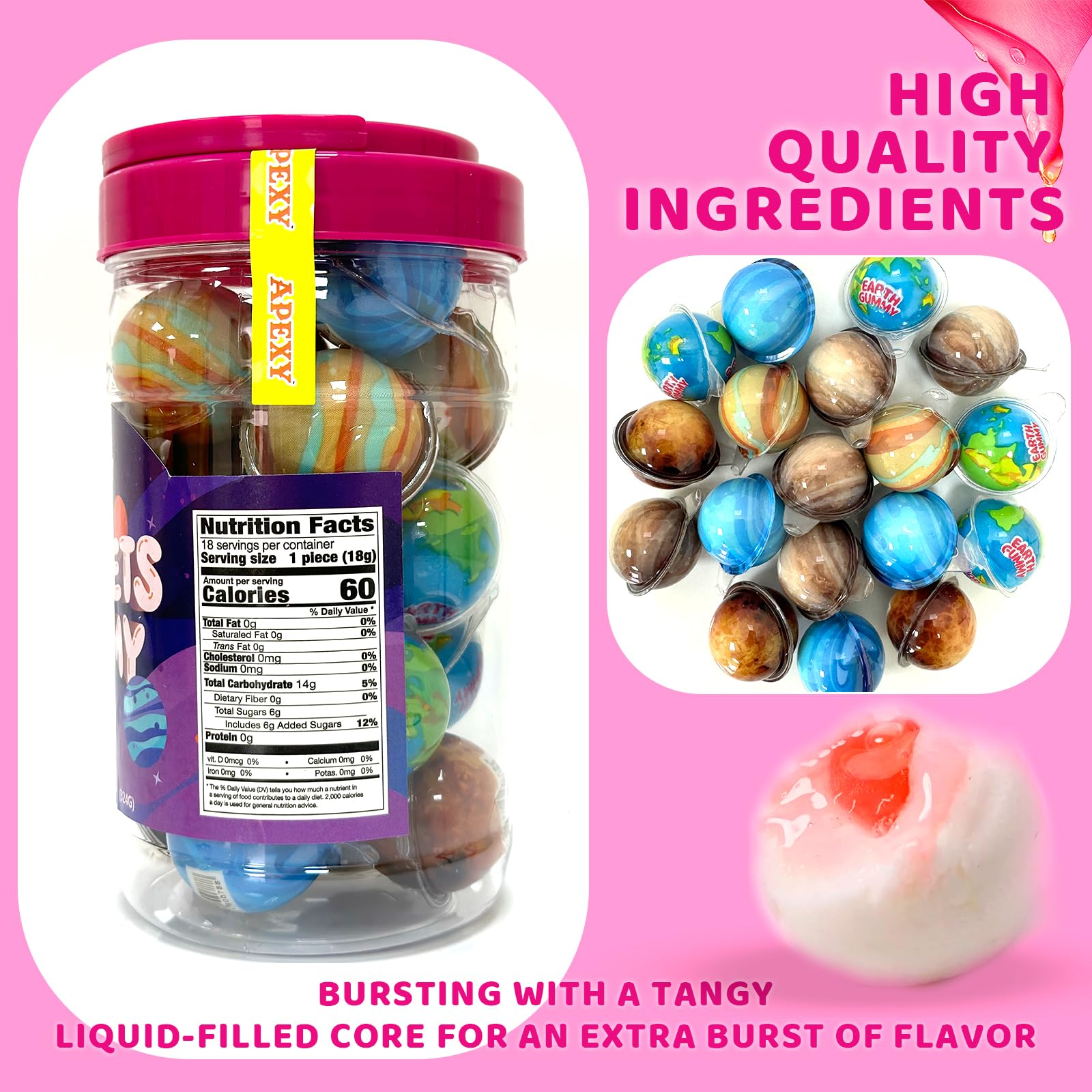 Apexy Mixed Planets Gummy Candy with Fruity Liquid Center Fat Free Fun & Delicious Space- Themed Treats Great for Halloween, Birthday, Trick Or Treat