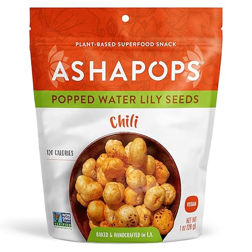 AshaPops Chili Flavored Popped Water Lily Seeds - Gluten-Free, Vegan, Paleo, Nut-Free, Corn-Free, Soy-Free, Non-GMO, Delicious Plant-Based Crunchy