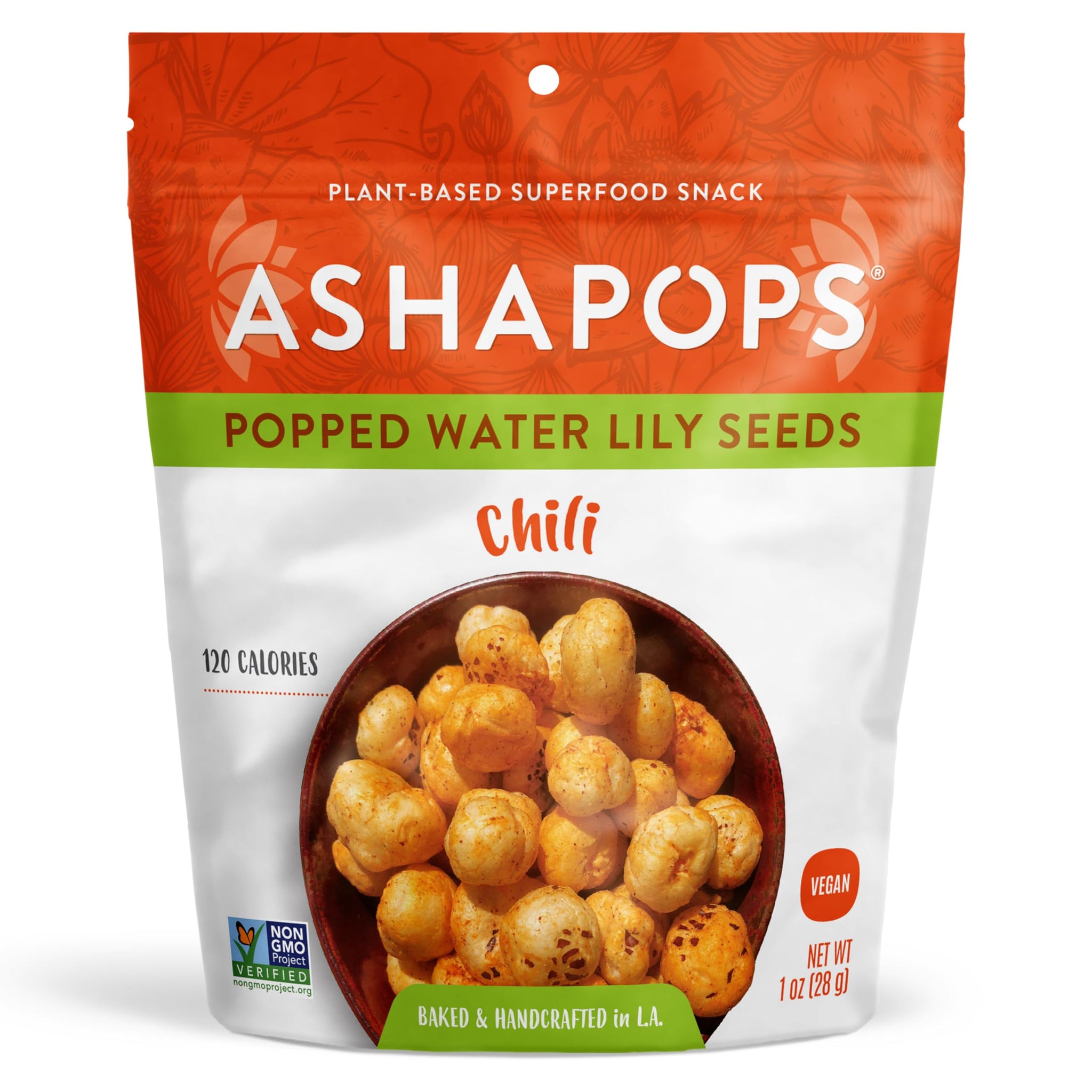 AshaPops Chili Flavored Popped Water Lily Seeds - Gluten-Free, Vegan, Paleo, Nut-Free, Corn-Free, Soy-Free, Non-GMO, Delicious Plant-Based Crunchy