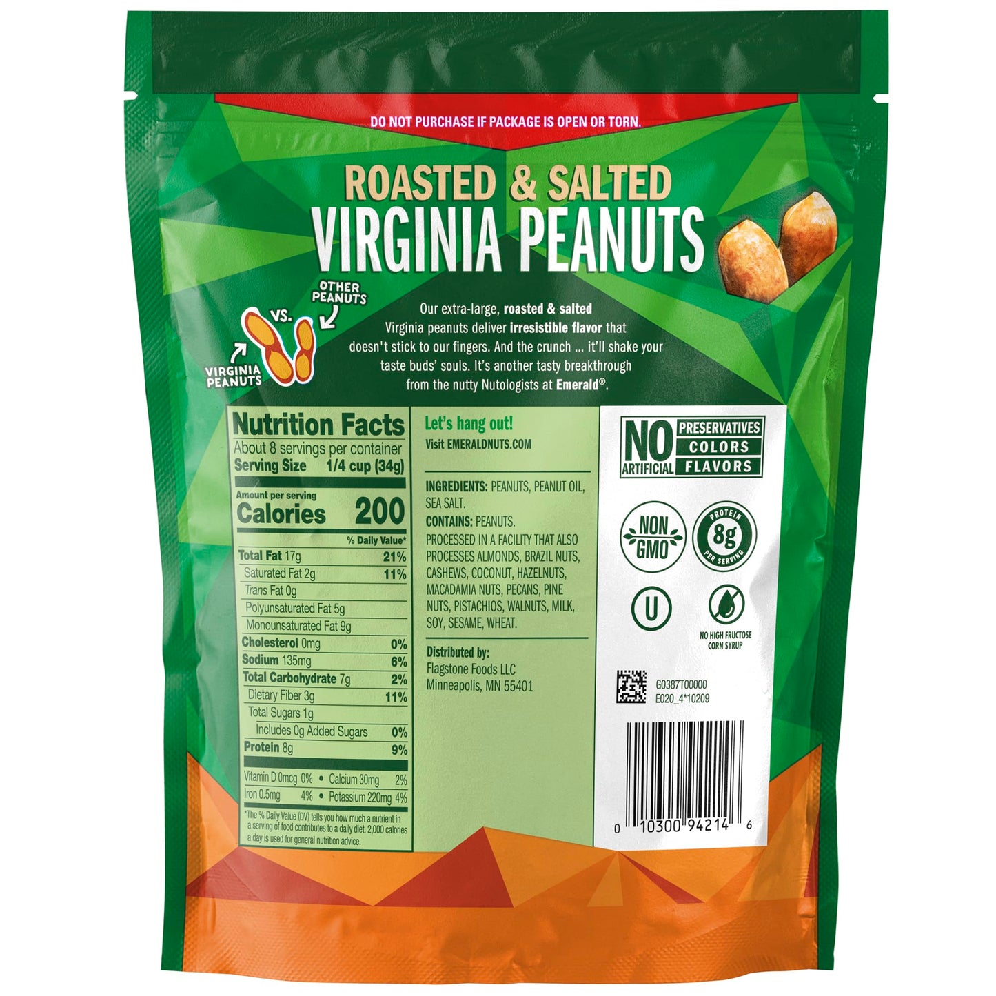 Emerald Nuts, Virginia Peanuts Roasted and Salted, 10 Oz (Pack of 3)