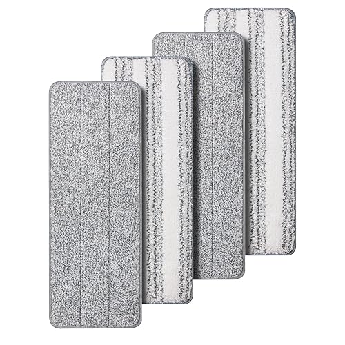 Oshang Flat Mop Head Refill, 13" X 4.9" Flat Mop Pads, Microfiber Mop Pads Flat Mop Replacement Heads (4-Pack) (White and Grey)