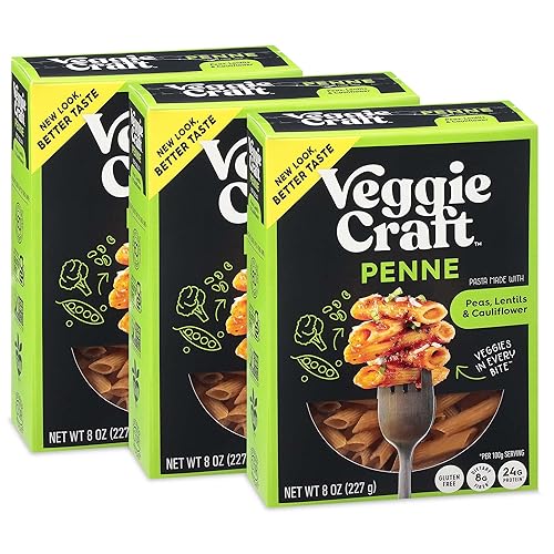 Veggiecraft Farms Penne Pasta - Low Carb Pasta, High Protein, Made with Cauliflower, Lentil & Peas, Gluten Free, Plant Based Pasta Noodles, High