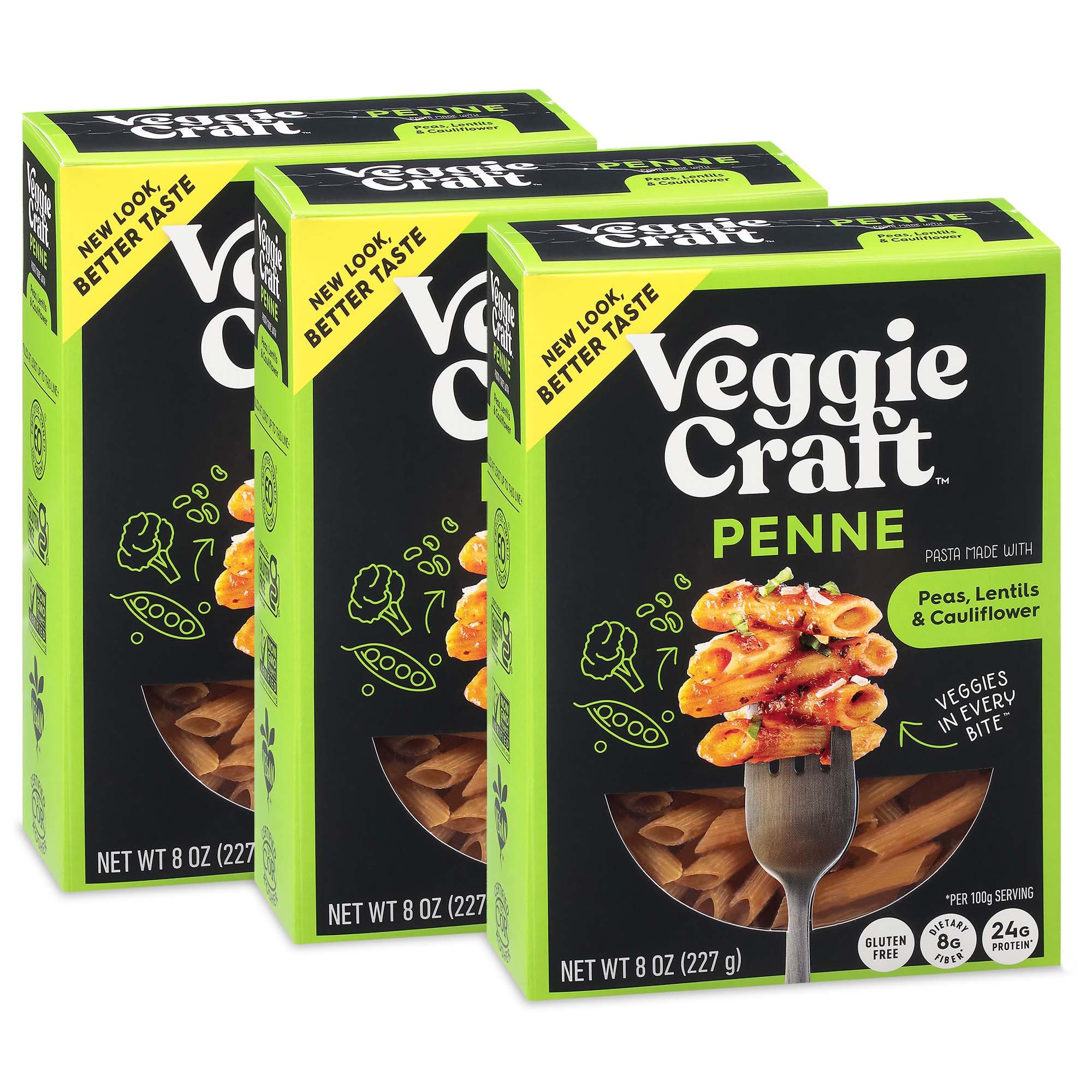 Veggiecraft Farms Penne Pasta - Low Carb Pasta, High Protein, Made with Cauliflower, Lentil & Peas, Gluten Free, Plant Based Pasta Noodles, High