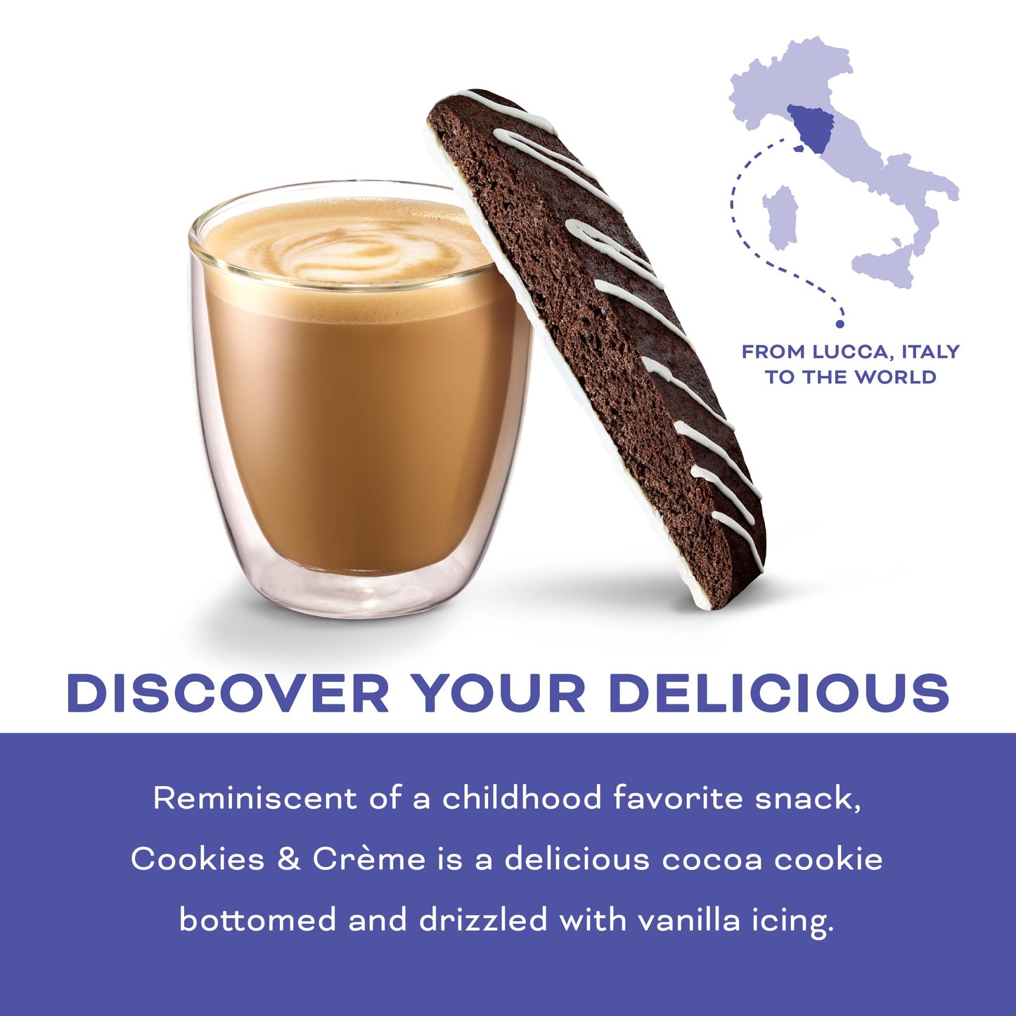 Nonni's Cookies & Crème Biscotti, Rich Dark Cocoa Cookie with Vanilla Icing, 8 Individually Wrapped Bakery Snacks, 6.88 oz