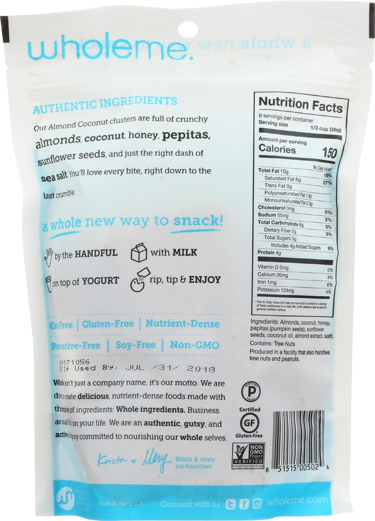 WholeMe, Almond Coconut Grain-Free Clusters, 8 oz