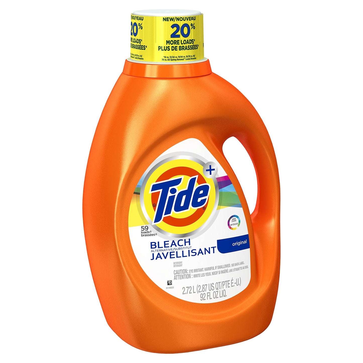 Tide Plus Bleach Alternative Safe on Colors Liquid Laundry Detergent, Original Scent, 2.72 L (59 Loads)