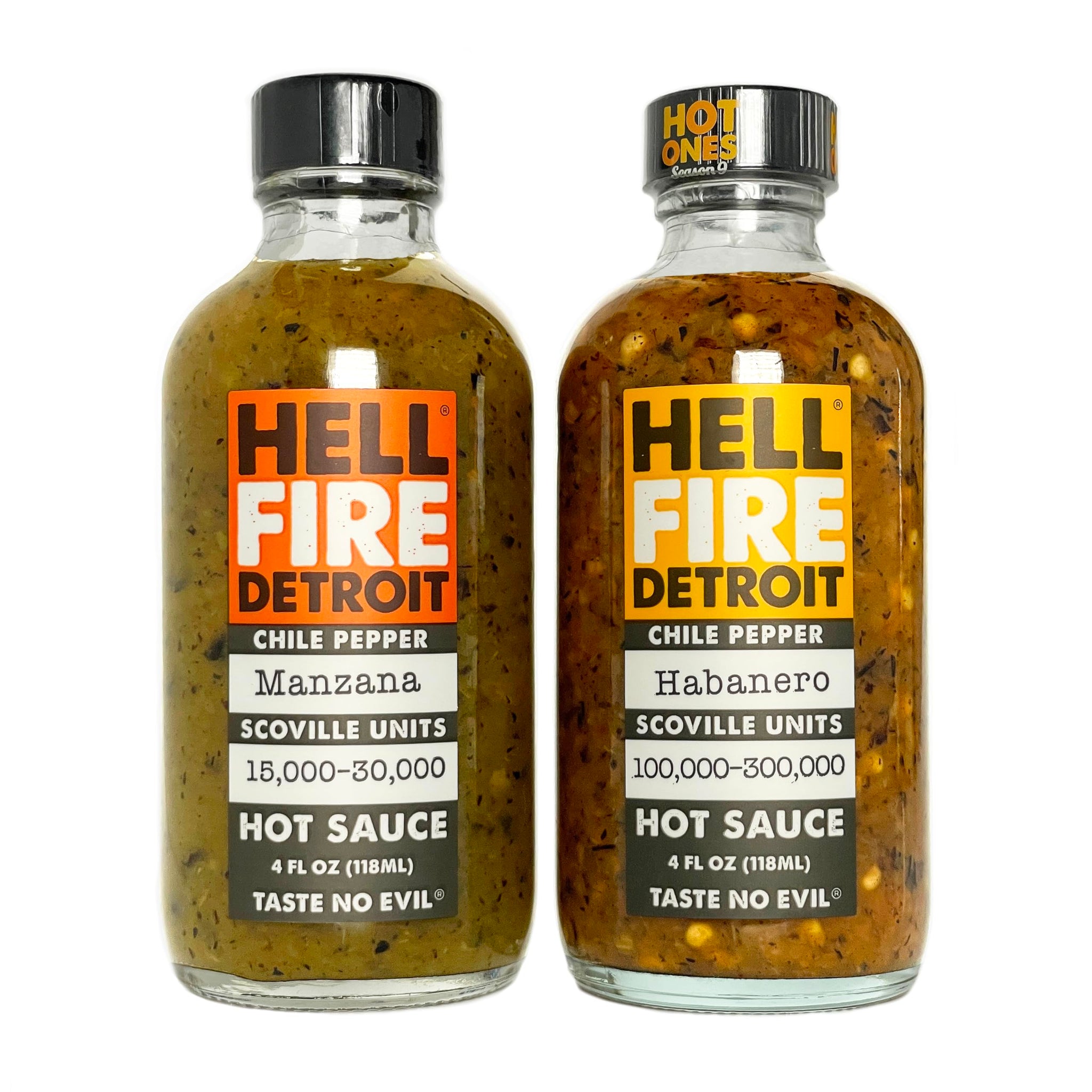 Hell Fire Detroit Manzana & Habanero Combo (Hot) Hot Sauce, Crafted with Fresh, Fire-Roasted Chile Peppers, All-Natural, Vegan, Gluten-Free, Low