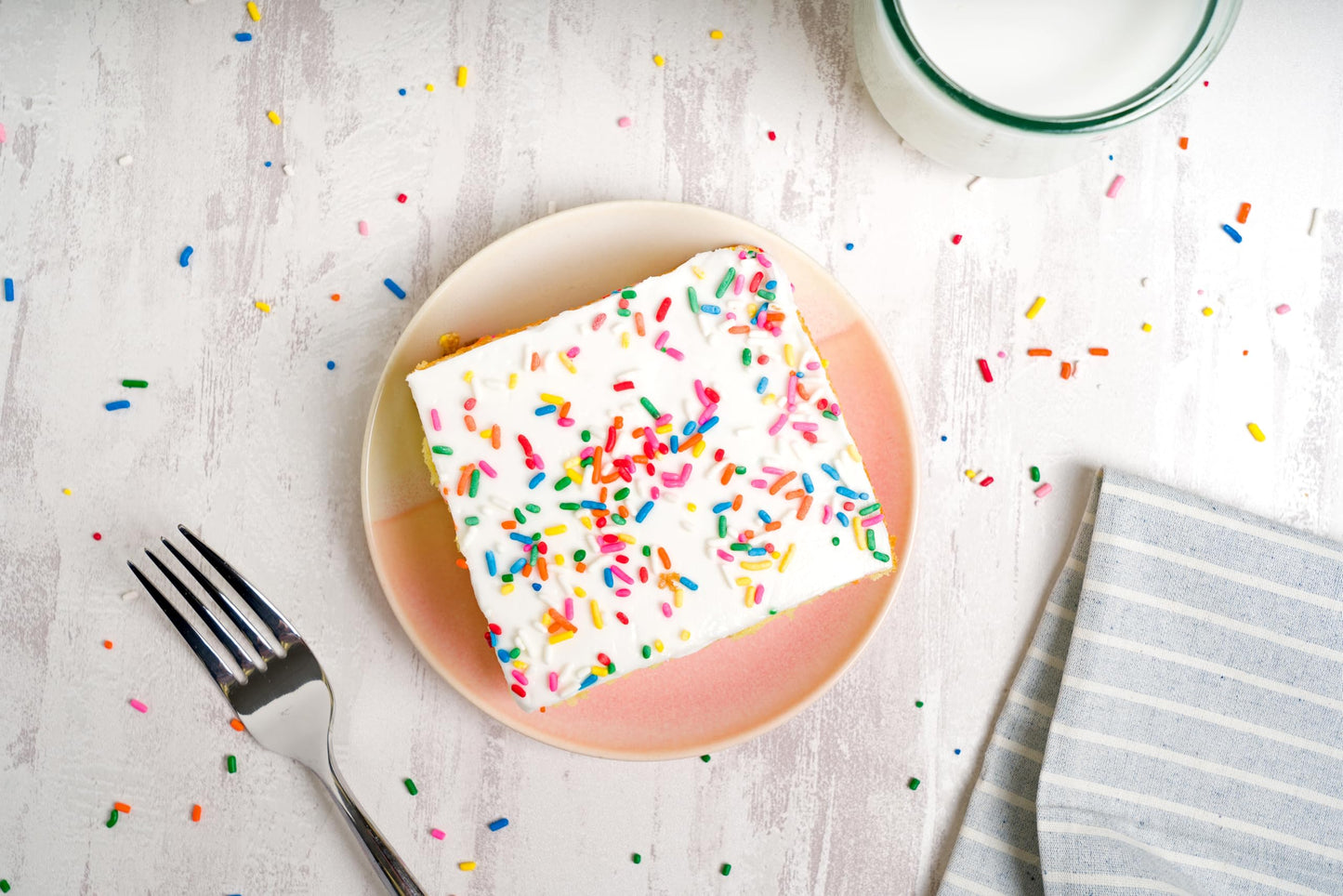 Our Specialty Yellow Cake Slice Square with Vanilla Icing, Frozen Birthday Cake with Sprinkles, 6 oz