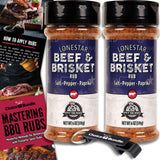 Pit Boss Lonestar Beef & Brisket - Texas Style Premium BBQ Barbecue Mixed Seasoning Spice & Rub 2 pk Choice Bundle (12 oz) + Guide & Bottle Opener (4