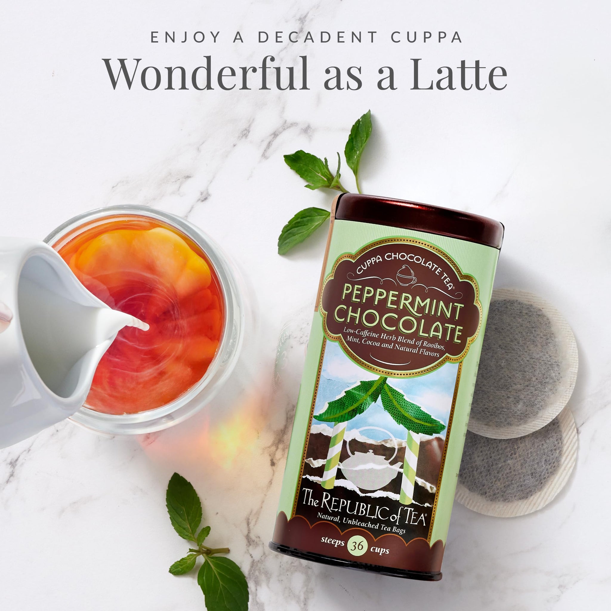 The Republic of Tea - Peppermint Cuppa Chocolate Tea Bags, Low-Caffeine, 36 Servings