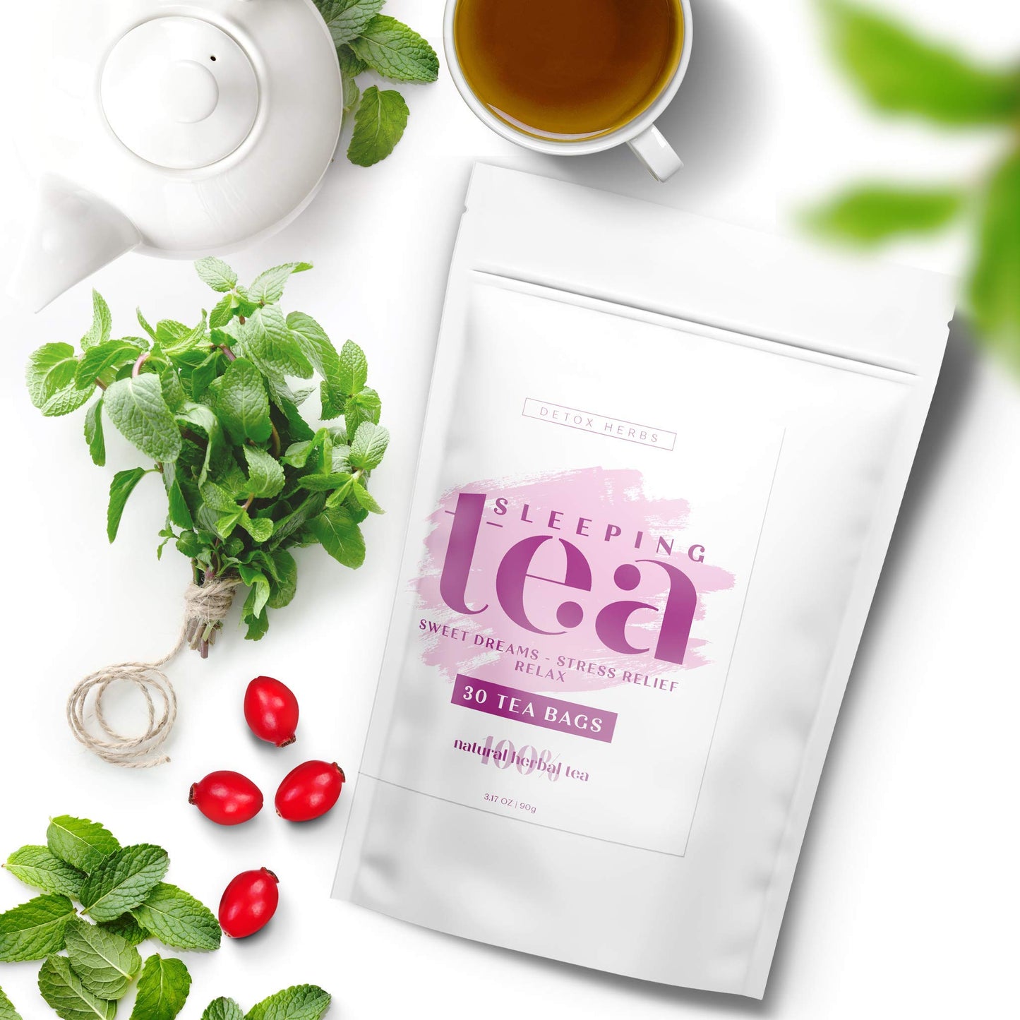 SLEEPING TEA - 30 Tea Bags, Tea for Sweet Dreams, Stress Relief and Relax, Calm Your Nerves & Enjoy Healthy Deep Sleep, 100% Natural Tea for Adults
