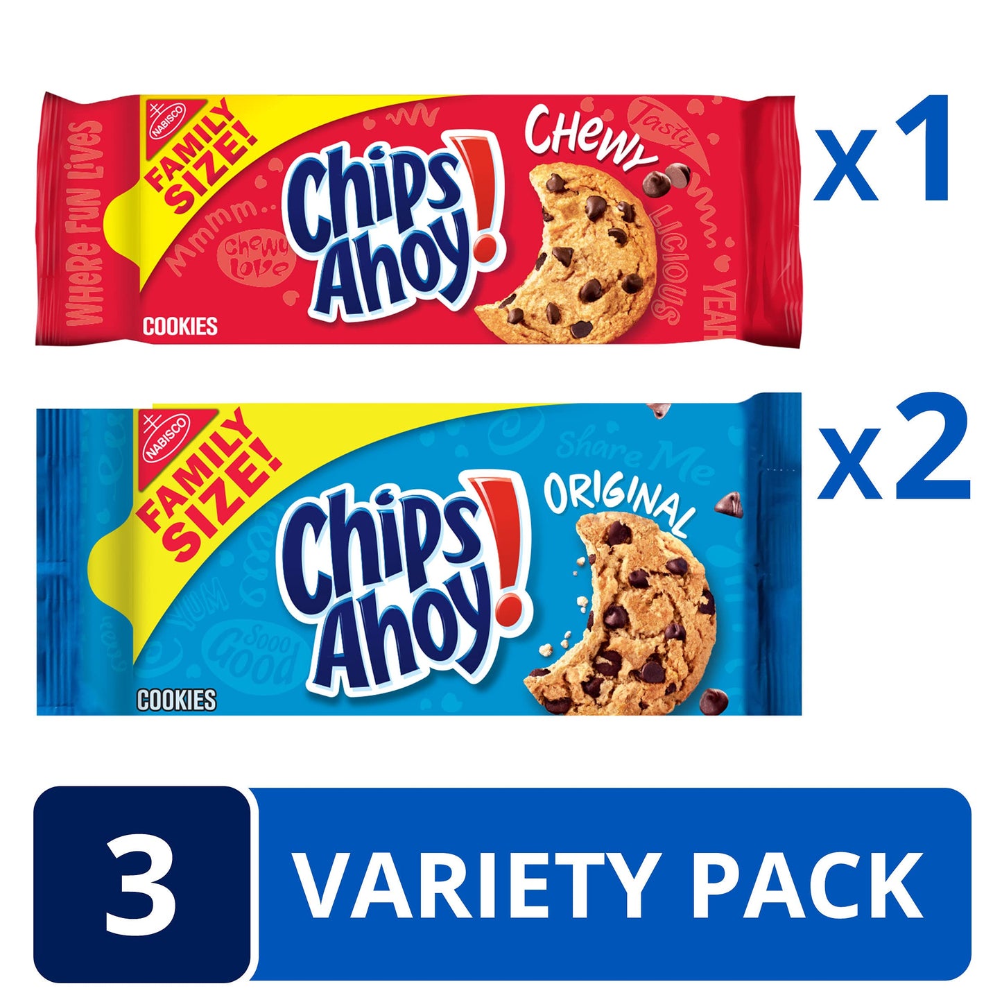 CHIPS AHOY! Original Chocolate Chip Cookies & Chewy Cookies Variety Pack, Family Size, 3 Packs