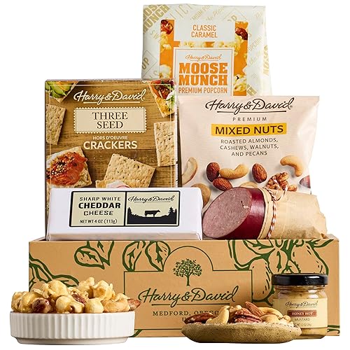 Harry & David Snack Box, Snack Gift Basket & Care Package For All Occasions, Food Gift Baskets For Women & Men, Includes Caramel Popcorn, Smoked