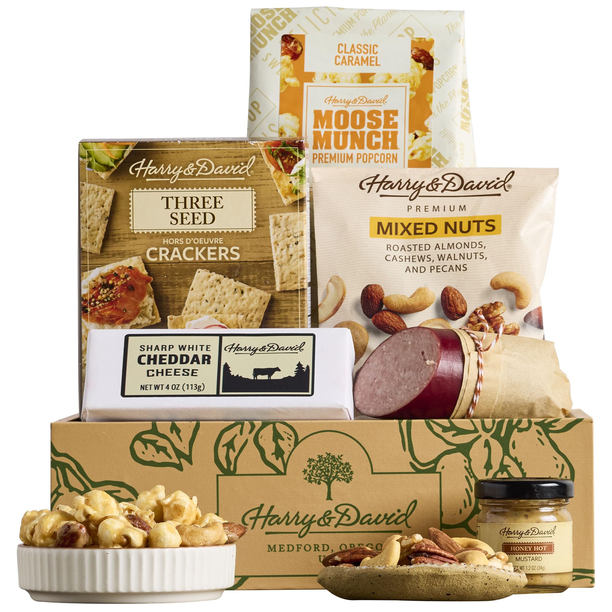 Harry & David Snack Box, Snack Gift Basket & Care Package For All Occasions, Food Gift Baskets For Women & Men, Includes Caramel Popcorn, Smoked