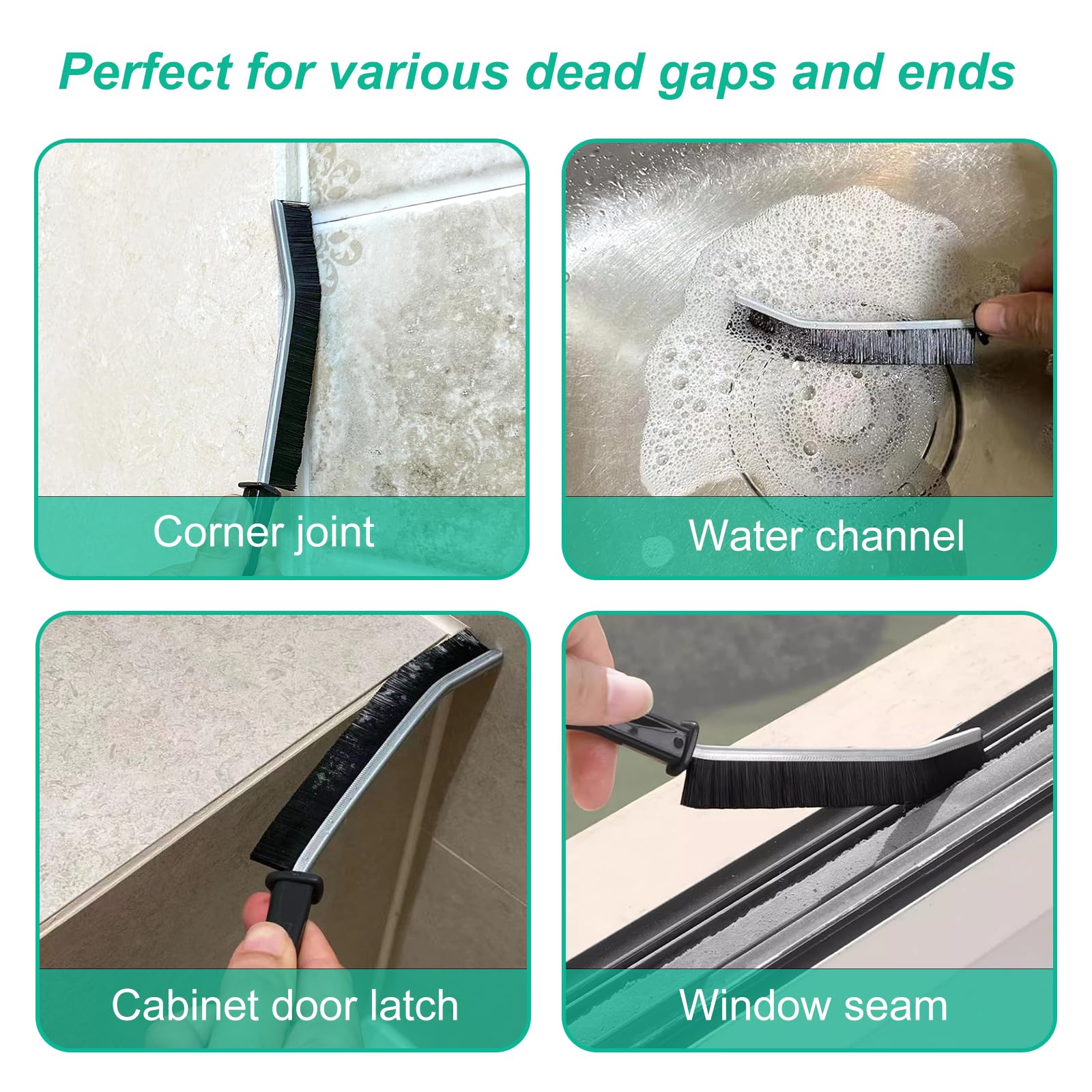 OKOM Multifunctional Stainless Steel Crevice Cleaning Brush - Hard Bristles for Kitchen & Bath Gap Cleaning