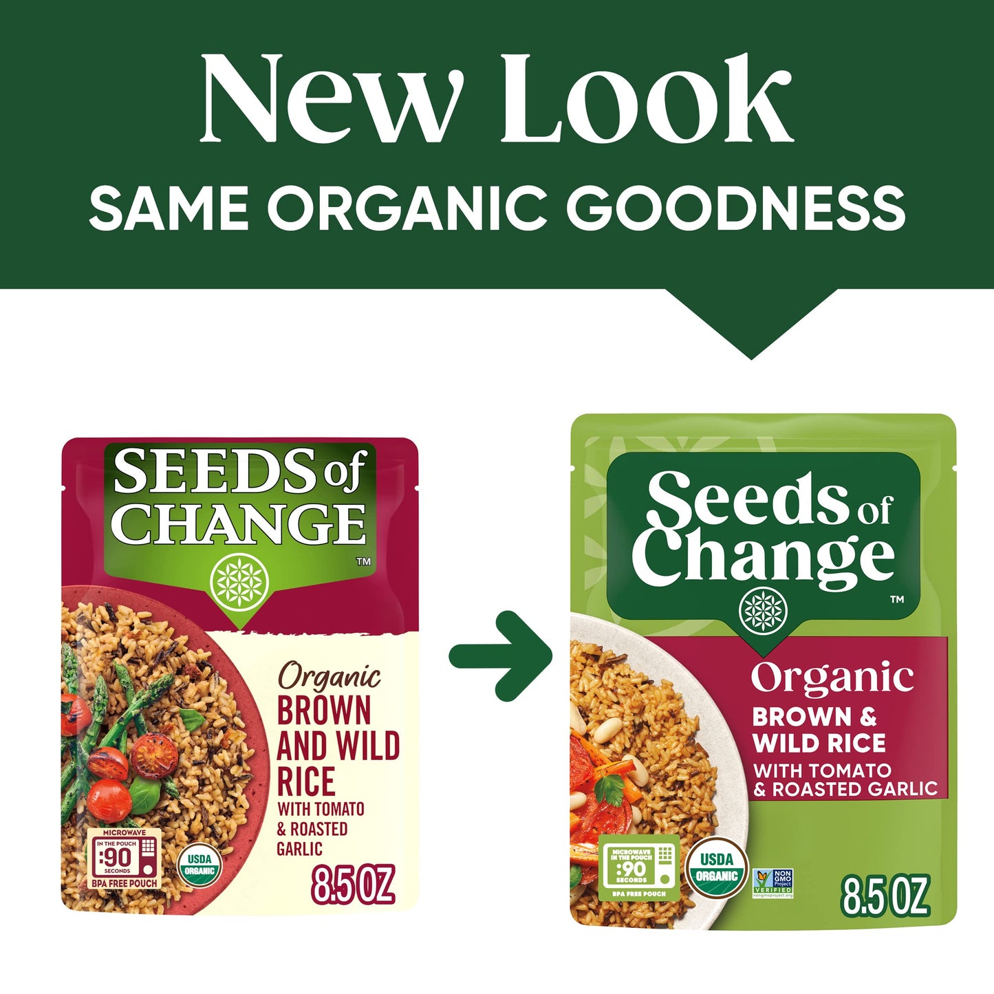 SEEDS OF CHANGE Certified Organic Brown and Wild Rice with Tomato & Roasted Garlic, Organic Food, 8.5 OZ Pouch
