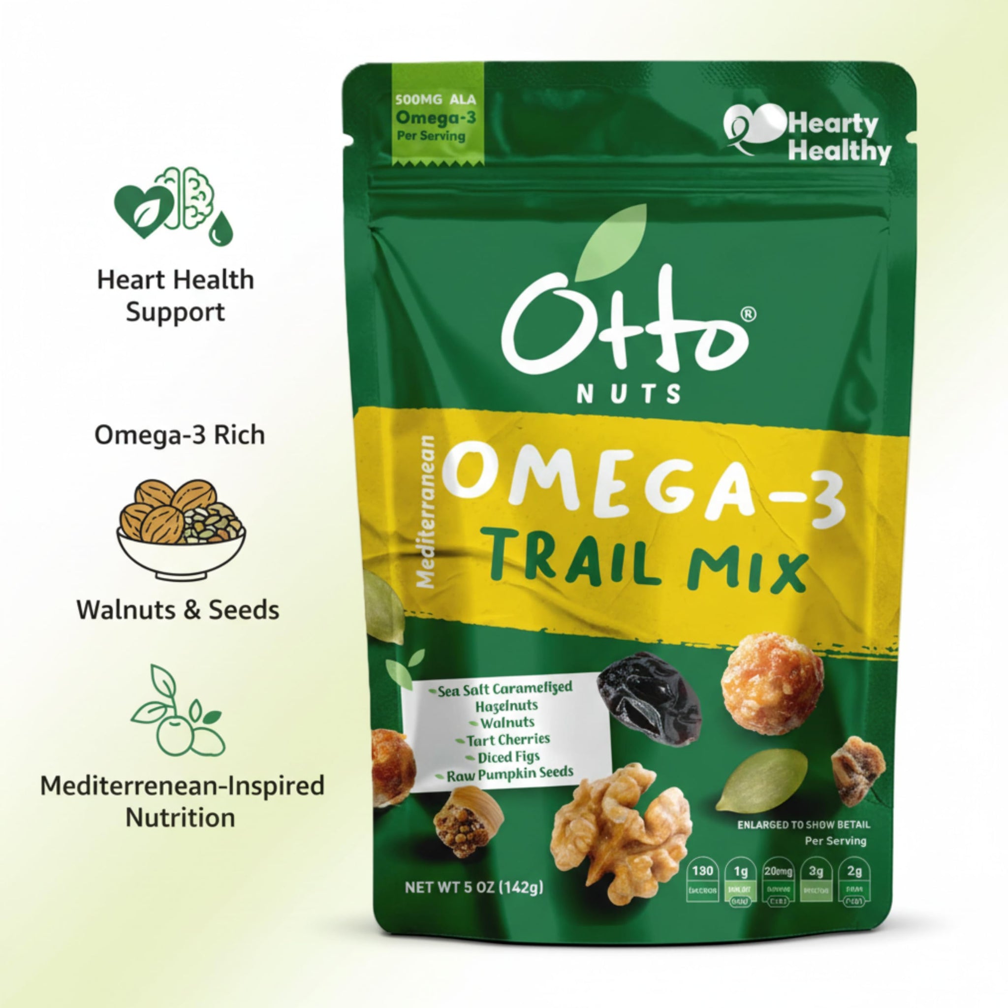 Otto Nuts - Mediterranean Omega-3 Trail Mix, NON-GMO Heart Healthy Dried Fruits & Nuts | 5 OZ with Resealable Bag