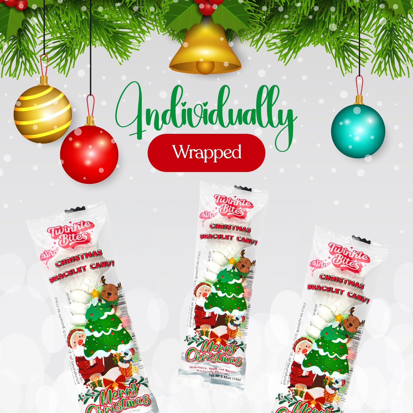 30 Pack Christmas Candy Bracelets - Individually Wrapped Holiday Themed Designs & Delicious Flavor -Bulk Christmas Candy Use For Stocking Stuffers