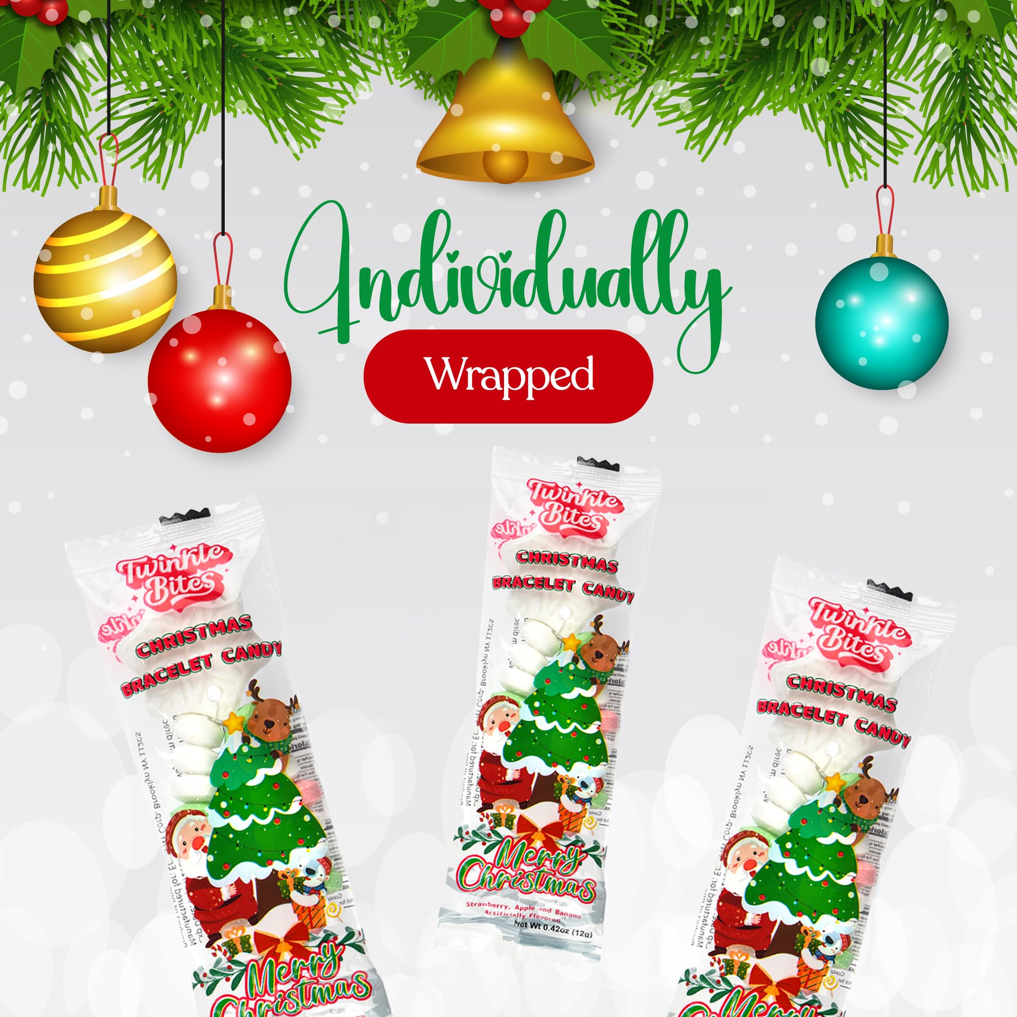 30 Pack Christmas Candy Bracelets - Individually Wrapped Holiday Themed Designs & Delicious Flavor -Bulk Christmas Candy Use For Stocking Stuffers