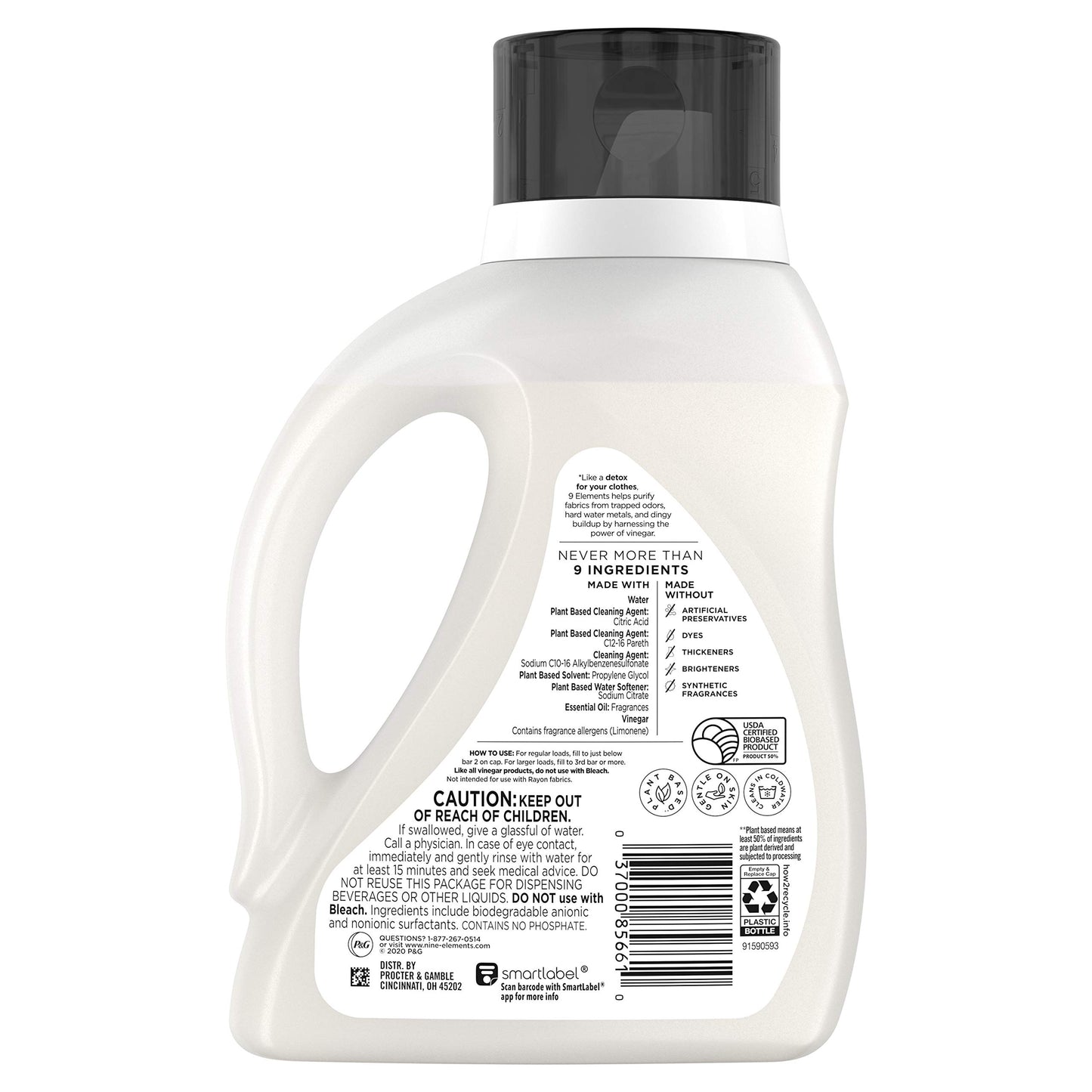 9 Elements Liquid Laundry Detergent, Eucalyptus Scent, 46 Oz, 46 Fl Oz