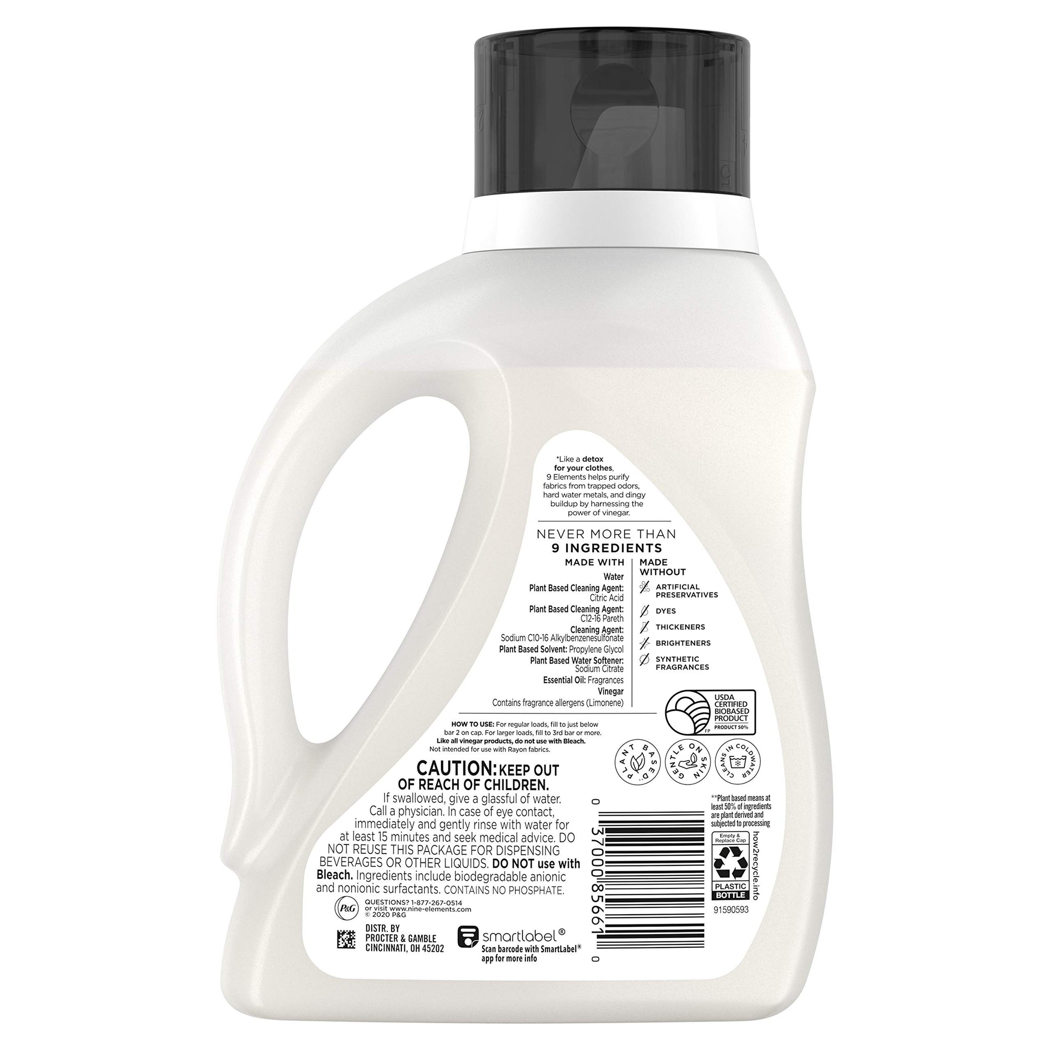 9 Elements Liquid Laundry Detergent, Eucalyptus Scent, 46 Oz, 46 Fl Oz