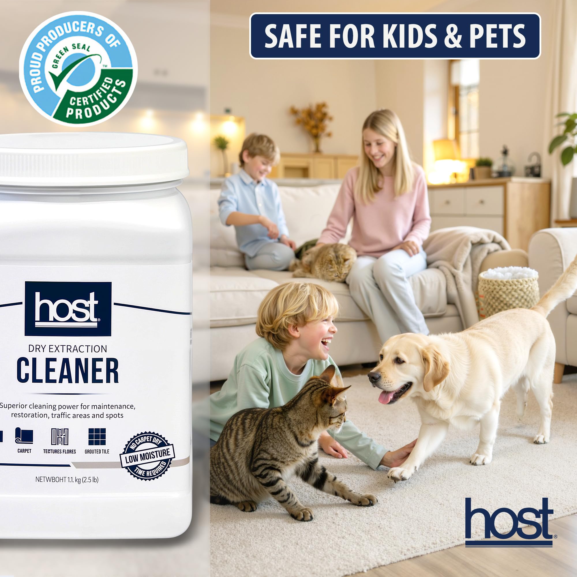 HOST® Dry Extraction Cleaner - Natural, Non-Toxic, Biodegradable Cleaning Compound for Carpets, Grouted Tile, and Textured Floors - Low Moisture