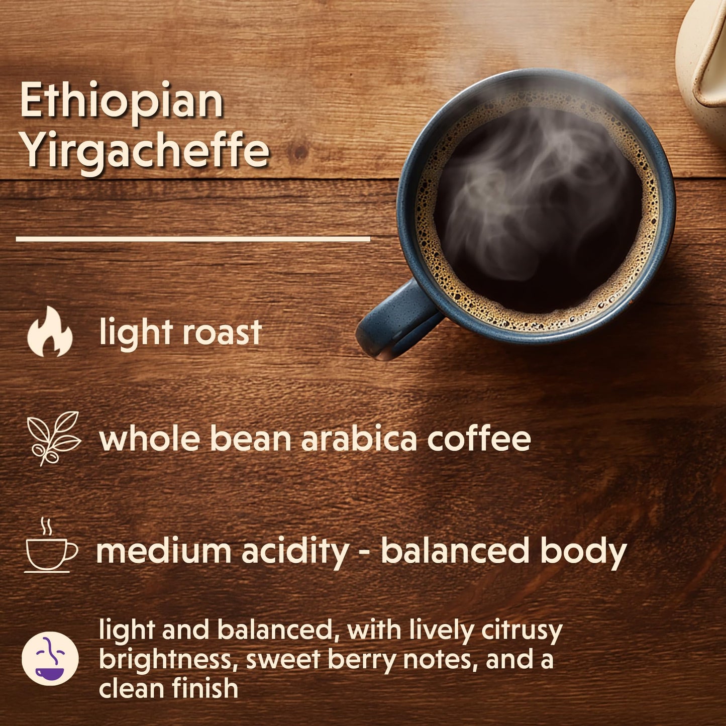 Coffee Bean Direct Ethiopian Yirgacheffe, Whole Bean Coffee, Arabica Coffee, Light Roast, 5 Pound Bag (Pack of 1)