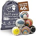 Hustle & Blush Fluff Ewes Wool Dryer Balls 6 Pack - XL Rainbow or Shine Premium New Zealand Laundry Set, Reduces Drying Time, Static Control, Chemical