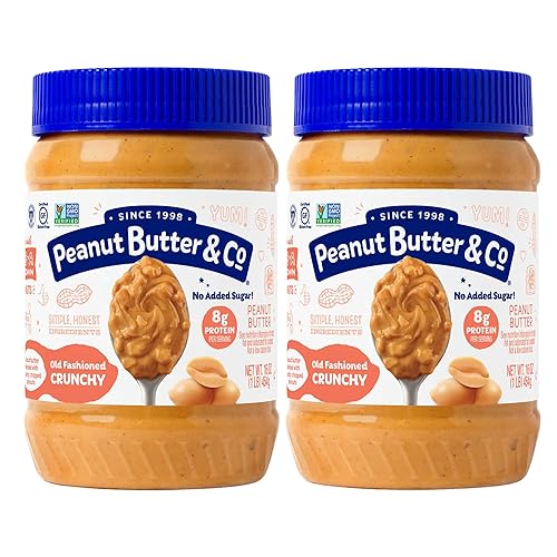 Peanut Butter & Co. Old Fashioned Crunchy Peanut Butter, 8g Protein, Non-GMO Project Verified, No Sugar Added, Gluten Free, Vegan, 16 Ounce (Pack