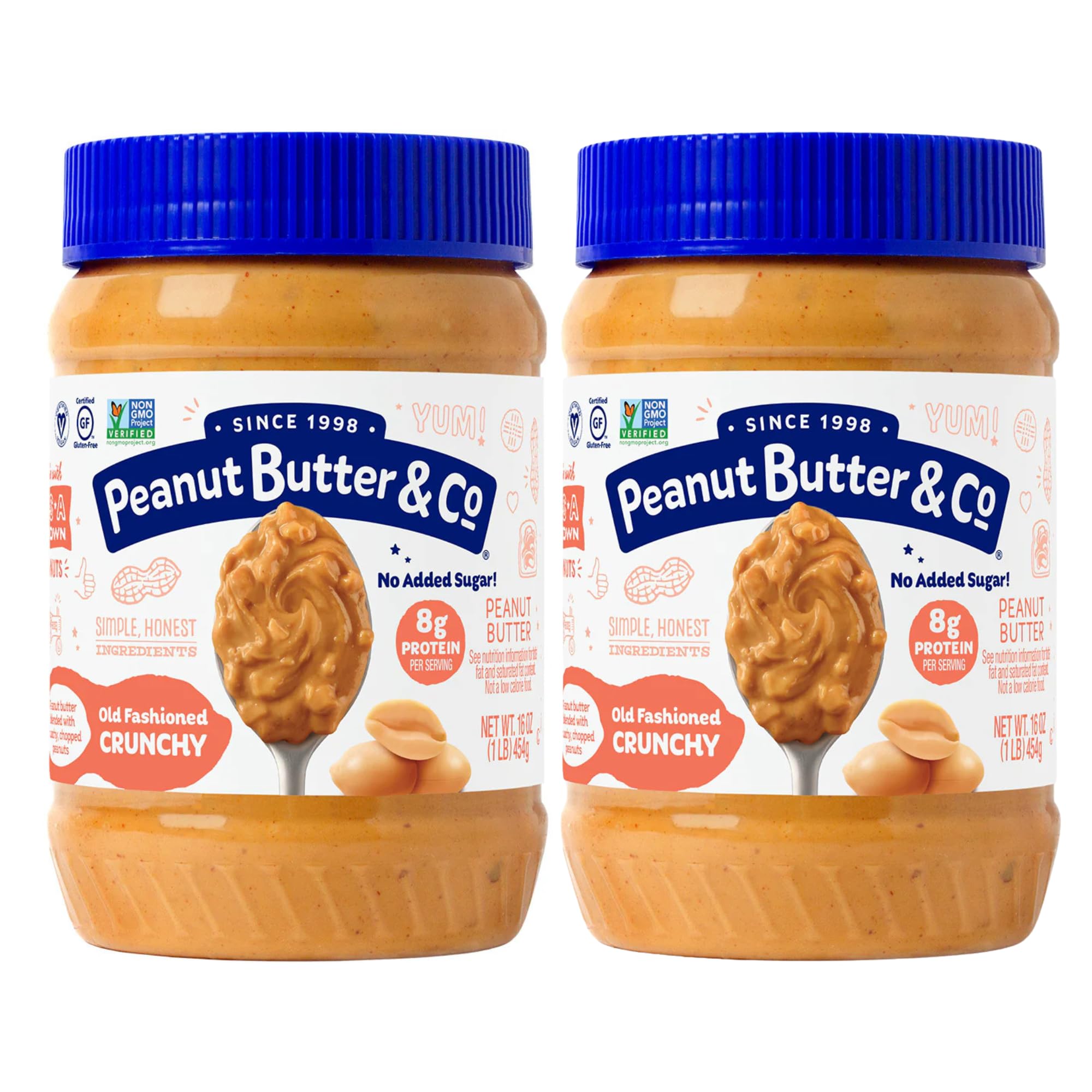 Peanut Butter & Co. Old Fashioned Crunchy Peanut Butter, 8g Protein, Non-GMO Project Verified, No Sugar Added, Gluten Free, Vegan, 16 Ounce (Pack