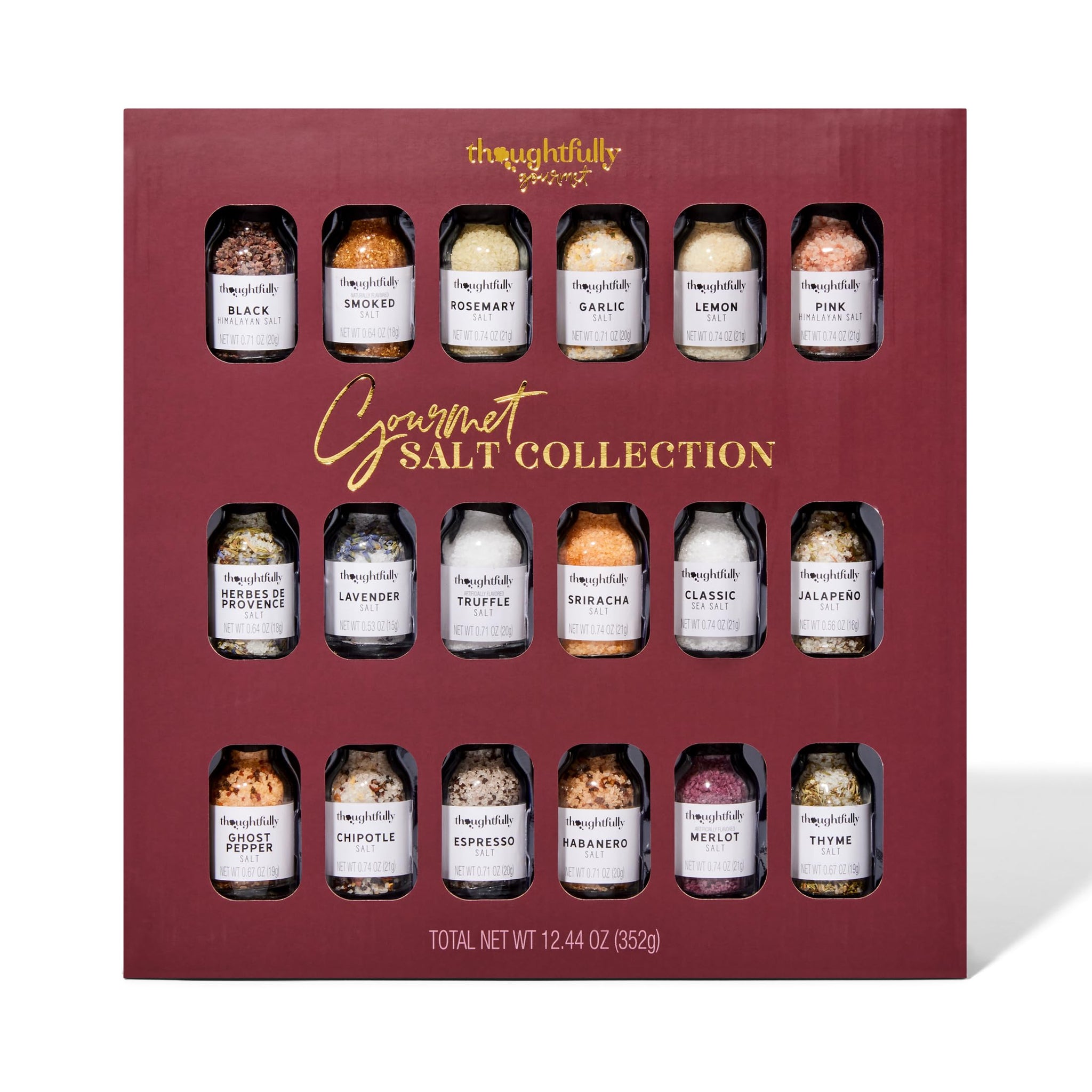 Thoughtfully Gourmet, Gourmet Salt Sampler Collection Gift Set, Vegan and Vegetarian, Uniquely Flavored Seasoning Salts Including Smoked, Truffle